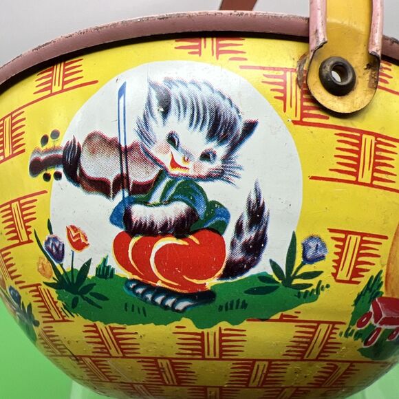 Vintage J Chein Easter Tin Toy Basket Storybook Characters Made in USA 1950s - Picture 8 of 8